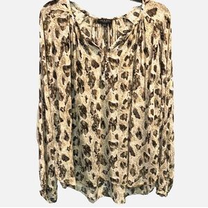 Rag & Bone Sheer Animal Print Blouse Size L Long Sleeve Boho Top Leopard Snake